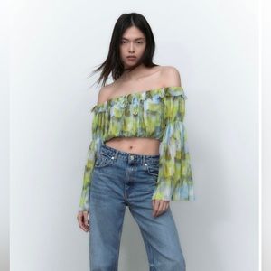 Printed Tulle Crop Top
